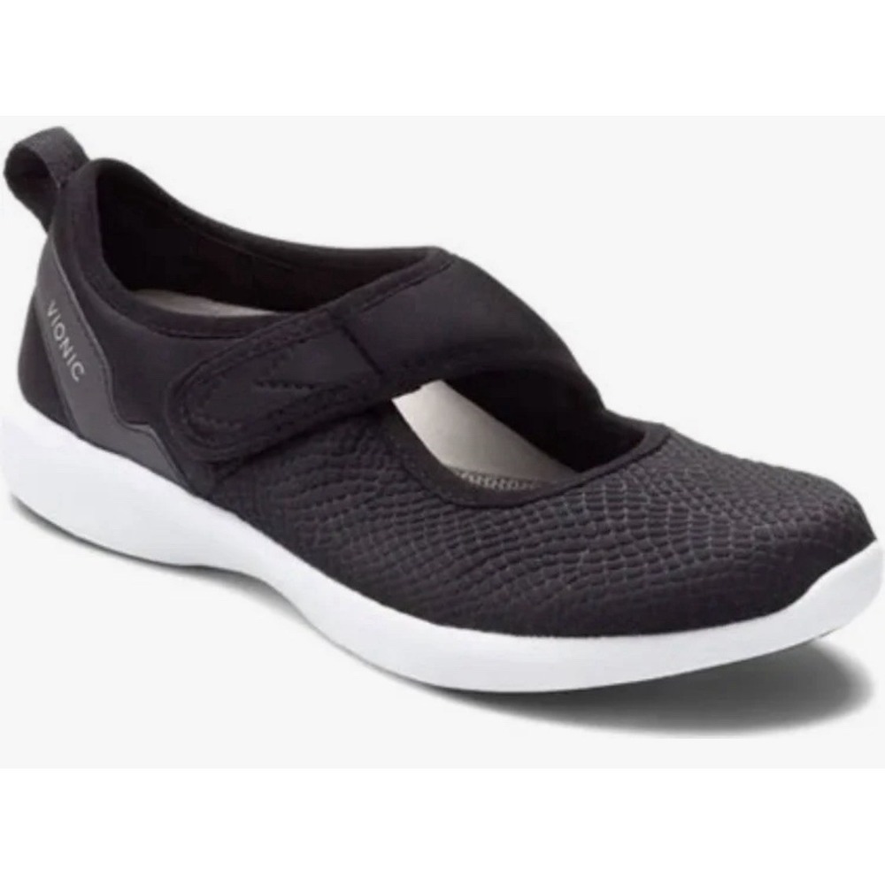 Vionic Sonnet ballet flats hook-and-loop strap Mary Jane Size 8 Wide Black!